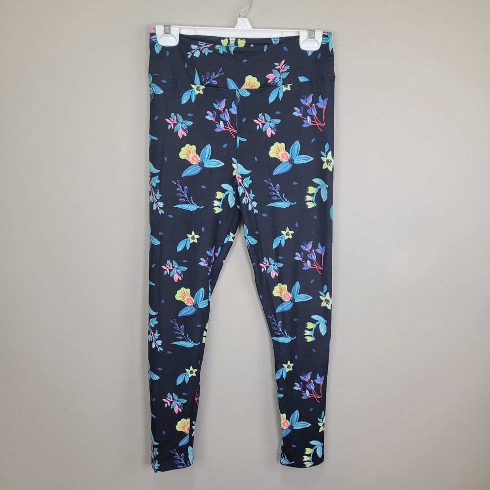 Dren Designs Polyester Spandex‎ Floral Print Wide Waistband Leggings One Size